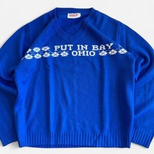 Vintage Sportswear by Wolf Blue V Neck Put In Bay Ohio Golf Sweater